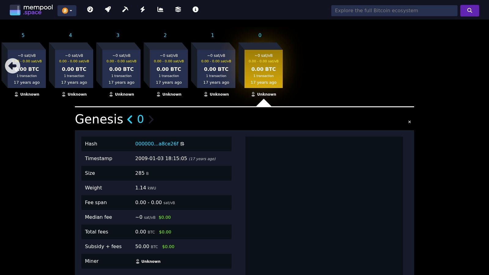 Screenshot from https://mempool.space/block/000000000019d6689c085ae165831e934ff763ae46a2a6c172b3f1b60a8ce26f