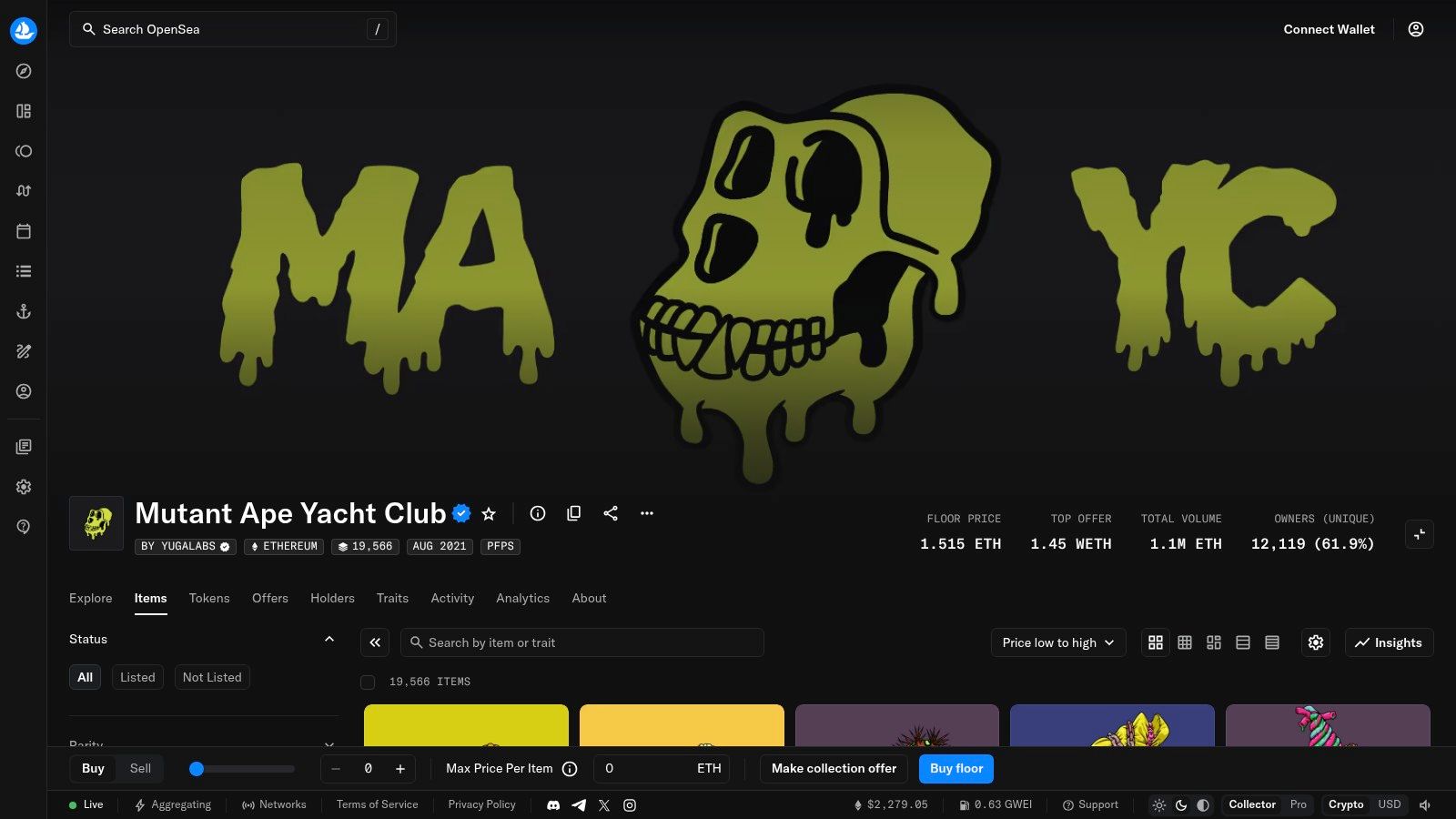 Screenshot from https://opensea.io/collection/mutant-ape-yacht-club