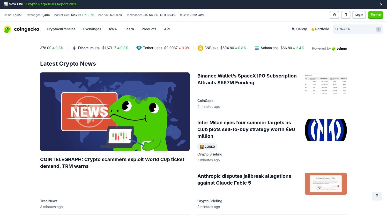 CoinGecko News (and News API)