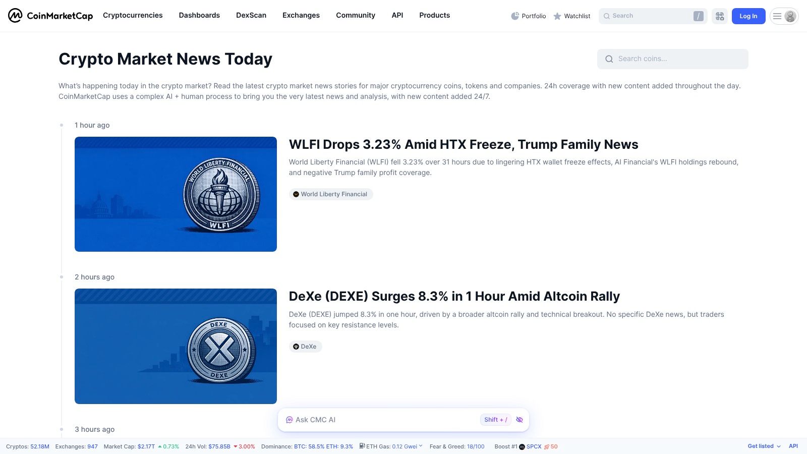 CoinMarketCap (Top Stories & Academy)