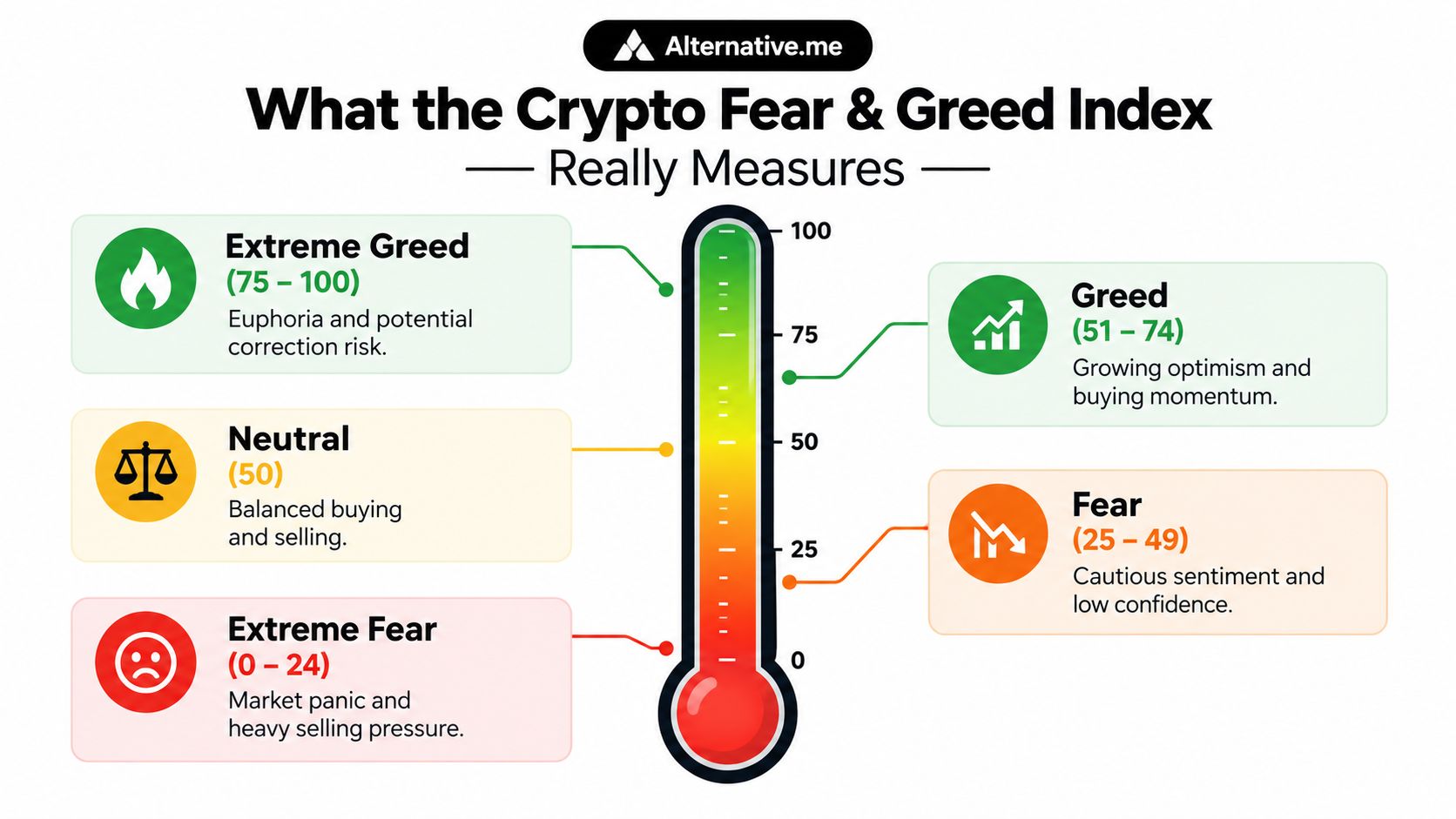 An infographic showing the scale of the Crypto Fear and Greed Index ranging from extreme fear to extreme greed.